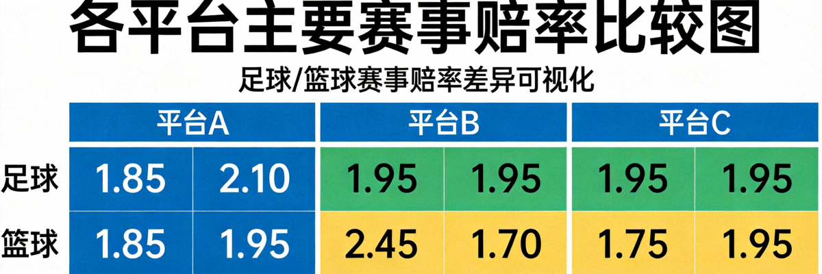 各平台賠率比較圖表，以視覺化方式呈現足球、籃球等主要賽事的賠率差異