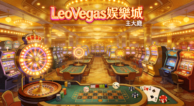 LeoVegas 娛樂城主大廳，展示大量老虎機與桌上遊戲的圖示化排列