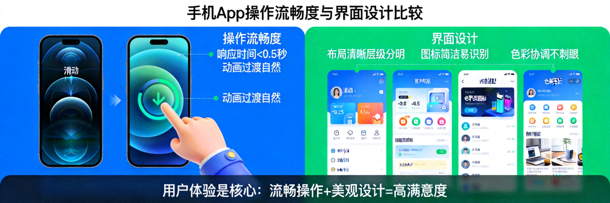 手機App操作流暢度與介面設計比較，強調用戶體驗的重要性
